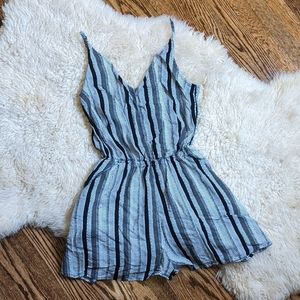 Summer Vertical Line Print V-Neck Short Romper